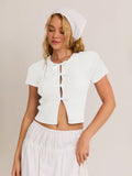 Ebay Burst Y2K Sexy Hottie Bow Decorated Hollow T-Shirt High-End Short Top