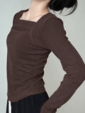 Grinding Long-Sleeved T-Shirt Women's Autumn And Winter With A Repair Body Collar Collar De-Velvet Bottom Shirt Short Top 2025 New