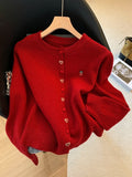 New Year's Christmas Red Button Love Sweater Cardigan Women Autumn And Winter Loose Soft Han Knit Coat