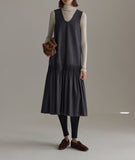 Handmade Tucked Tat-Coln-Coled V-Neck Sleeveless Vest Dress A Word Thin Dress Women's Winter New