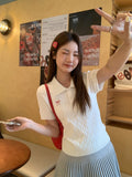 Korean Sweet Bow Poolo Collar Short-Sleeved T-Shirt Girl Spring New Set-Up Hot Girl Small Top