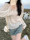 Sunscreen Air-Conditioning Hooded Women 2025 New Thin Wooden Ear Long Sleeve Loose T-Shirt On The Clothes Summer