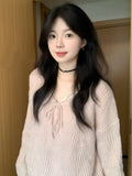 Korean Atmosphere Feeling Early Autumn Coat V Tie With Knitted Women's New Gentle Sweet Wind Sweater Put On Clothes