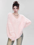 Milk Fufu White Marinade V Collared Sweater Women In Autumn And Winter Soft Languided Knitted