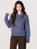 Striped High-Collar Thicken Sweater Women's Coat 2026 Autumn And Winter Lazy Wind Loose Collar Knitted Shirt