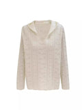 Hook Flower Hollow Long-Sleeved Knitted Shirt Women 2025 Spring New Hooded Hard Shirt Loose Thin Top