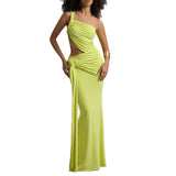 2025 Summer New Women's Irregular Dress Ribbon Hollow Splicing Bag Hip Skirt Folding Dress