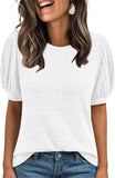 2025 New Summer Casual Pure Color Round Collar Loose Short-Sleeved Top Woman