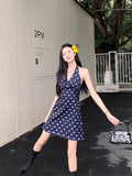 French Temperament Blue V Neck Hanging Dress Skirt Women Summer New Seaside Holiday Style Wear