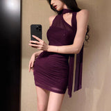 Sexy Pure Lust Net Yarn Splicing Hanging Neck Dress Women 2025 Summer New Slimming High-End Feel-Betic Ass Skirt