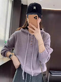 Hooded Zipper Knitted Shirt Women Long Sleeve Autumn And Winter New Large Size Fat Mm Loose Thin Jumper Sweater Top