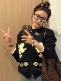 Sweet Cute Rabbit Round-Neck Sweater Girl Spring And Autumn New Lazy Wind Loose Horn Buckle Buckle Shirt Top Winter