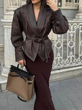 Autumn And Winter Women's Temperament Commuting Style Collar With Long-Sleeved Coat Leather Jacket Woman