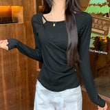 Korean Pure High-End Feeling Set Up Long-Sleeved Bottom Shirt Women's Spring And Autumn Irregular Chic Chic Top