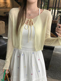French With Sling Skirt Outside The Wooden Ear Long Sleeves Thin Sunscreen Shirt Tied With Knitted Open Shirt Women's Summer Top