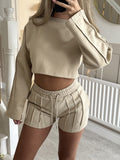 Dili Casual Solid-Colored T-Dressed T-Wearing Shorts Set Women's Clothing 2025 Autumn And Winter