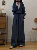 Shessaffella Lady With The Same Imitation Denim Set Fake Two Loose Broad-Legged Trousers