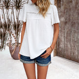 Dili Women's Clothing 2025 Spring And Summer Temperament Solid Color Short-Sleeved Lace Top