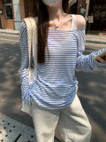 Unique Striped Sunscreen Hooded Long-Sleeved T-Shirt For Women 2026 Summer New Sling Vest Two-Piece Top