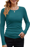 2025 Women's Women's Ribs Cotton Fabric Basic Round Neck Solid Color Long-Sleeved T-Shirt Repair