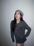 Korean Bow Gray Sweater Coat Women's Autumn And Winter 2025 Autumn New Loose Lazy Knitted Shirt Top
