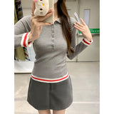 Small-Sized Cold-Indiverted Polo-Collared Long-Sleeved Knitted Shirt For Women In Autumn To Wear A Special Coat And A Bottom Shirt.