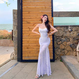 Yoat Lace Splicing Sling Dress Women's Summer 2025 New Waist-Down Age-Repressing Net Yarn Fishtail Dress