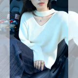 Korean Unique Beautiful Red Hanging Neck Knitted Women 2025 Autumn New Temperament Elegant Thin Sweater