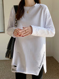 Pure Cotton White Long-Sleeved T-Shirt Women's Long-Wearing T-Shirt With 2025 Autumn Dress New Design Sense Forked Top