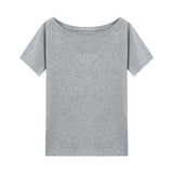 Design-Sensitive Cotton Gray Shoulder Loose Short-Sleeved T-Shirt Women's Summer Casual Set-Up White Top
