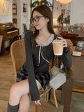 Fake Two Pure Lust Lace Splicing Low Collar Grinding Thick Long Sleeves And Bottom Shirts In Autumn And Winter To Build A Small Top