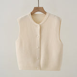 Vintage Gray Single-Dcupuncture Knitted Vest Women's Autumn And Winter New Loose Thin Sleeveless Sweater Outside The Shoulder