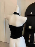 Black Hanging Neck Sling Vest Women's Summer Ootd Wearing A Short Sleeveless Bottom Top Inside The Repair