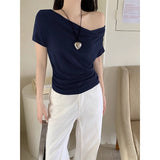 Hottie Black Pure Desire Short-Sleeved T-Shirt Girl 2026 Summer Can Wear Two Waist Thin Words Shoulder-To-Shoulder Small Top