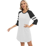 Spring And Summer Lady Home Dress Pyjamas Splicing Colliding With Color Strips Round Neck Short Sleeve Home Pajamas Woman