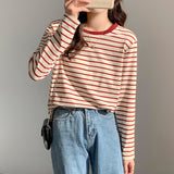 Striped Long-Sleeved T-Shirt Women 2026 Spring And Autumn New Loose Cotton Green Thin Bottom Shirt Inside The Top