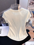 Pure Cotton Shoulder Round Collar Short-Sleeved T-Shirt Women's Summer Design Sense Of Niche Folding Waist Irregular Blouse Tide