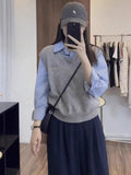 Fake Two Stripes Spliced Knitted Long-Sleeved Shirt Women's Spring And Autumn New Leisure College Style Stacking Cloth