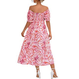 Summer New Sweet Wind Bra Collar Print Short Sleeves Tight Waist Long Dress Broken Floral Dress
