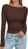 2025 Autumn And Winter Boat Collar Ribs Jersey Folding Body Out Of The Coat Leisure Basic T-Shirt