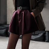 Dili Elegant Temperament Casual Pure Leather Shorts Women's 2025 Autumn And Winter