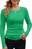2025 Women's Women's Ribs Cotton Fabric Basic Round Neck Solid Color Long-Sleeved T-Shirt Repair