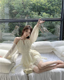 Hanging Neck Fairy Gas Rice White Long-Sleeved Dress Women Spring And Autumn Small Pure Lust High-End Cake Skirt Skirt Short Skirt