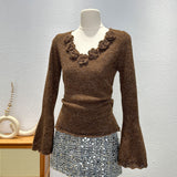 European Dress Design Sense Small Long-Sleeved Sweater Women's Spring And Autumn Fashion Handmade Flowers Unique To The Gentle Wind Top