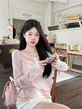 Design Sense Back Hollow With Pink T-Shirt Long Sleeve Sunscreen Shirt For Women's Summer Niche Thin Top