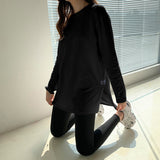 Pure Cotton Open Fork White Long-Sleeved T-Shirt Round Collar Long-Sleeved Bottom Shirt Women With Autumn Cover Ass Large Size Shirt