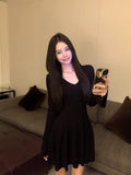 French Temperament V-Neck Long-Sleeved Knitted Dress Women Autumn Gentle Figure Inside The Bottom Skirt A Skirt Skirt Short Skirt