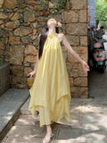 Irregular Yellow Hanging Neck Sling Dress Female Sambamine Beauty Yunnan Tourist Seaside Beach Dress