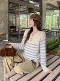 Mi-Gray Half-Neck Long Sleeve Knitted Women 2026 Autumn New Striped Bottom Sweater Top