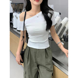New Short-Sleeved T-Shirt In The Summer Of 2025, Hot Girls With Thin Shoulders Slimming Temperament Blouse Sexy Bottom Shirt